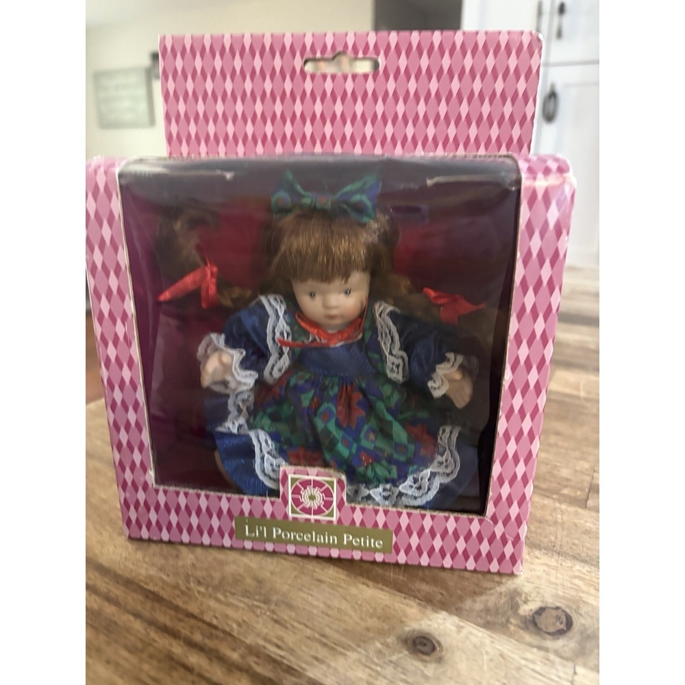 Vintage Collectible Gift Gallery Lil Porcelain Petite Doll Brown
